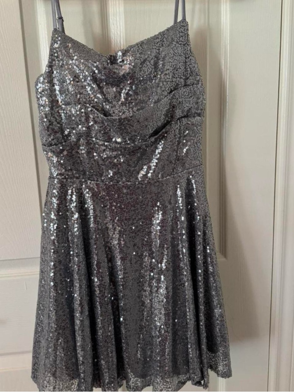 Silver Sequin Spaghetti Strap Cocktail Dress